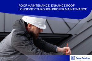 A roofer checking the roof for proper roofing maintenance